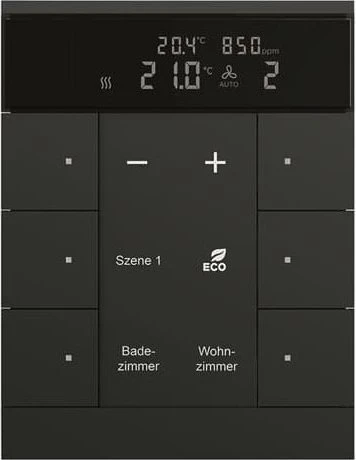 Busch-Jaeger Raumtemperaturregler mit CO2/Feuchte-Sensor 6-fach schwarz matt