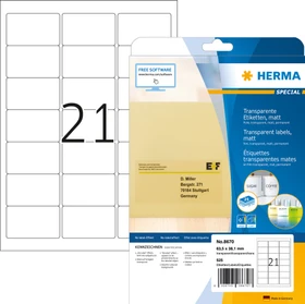 Herma Folienetiketten, 63.5x38.1mm, wetterfest, transparent, matt, 25 Blatt (525 Etiketten)