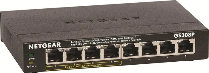 Netgear SOHO GS300 Desktop Gigabit Switch, 8x RJ-45, 53W PoE