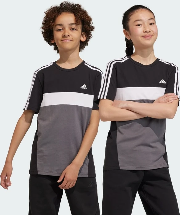 adidas Tiberio 3-Streifen Colorblock Cotton T-Shirt kurzarm black/grey five/white (Junior)
