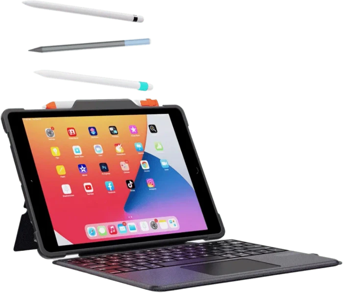 Deqster Rugged Touch Keyboard Folio für iPad 7/iPad 8/iPad 9, grau, DE