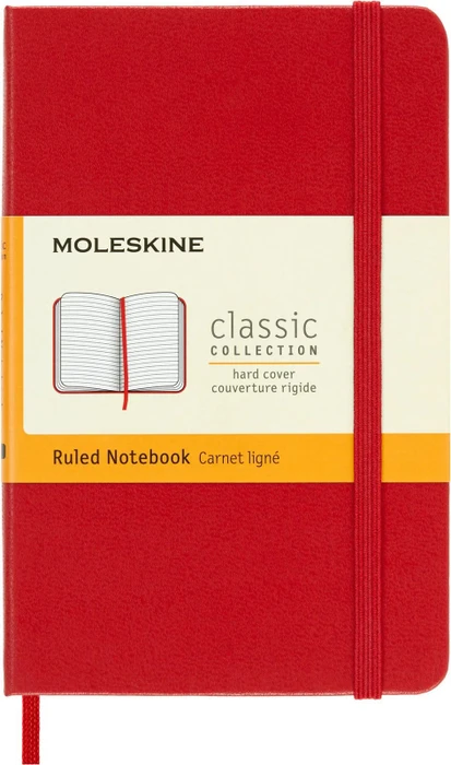 Moleskine Klassik Notizbuch, 90x140mm, liniert, fester Einband Pocket, scharlachrot, 192 Blatt