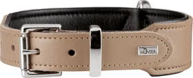 Hunter Basic Hundehalsband, beschichtetes Spaltleder, Kunstleder, schlicht, robust, 50 S-M, Stein