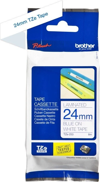 Brother TZe-253 Beschriftungsband, 24mm, weiß/blau