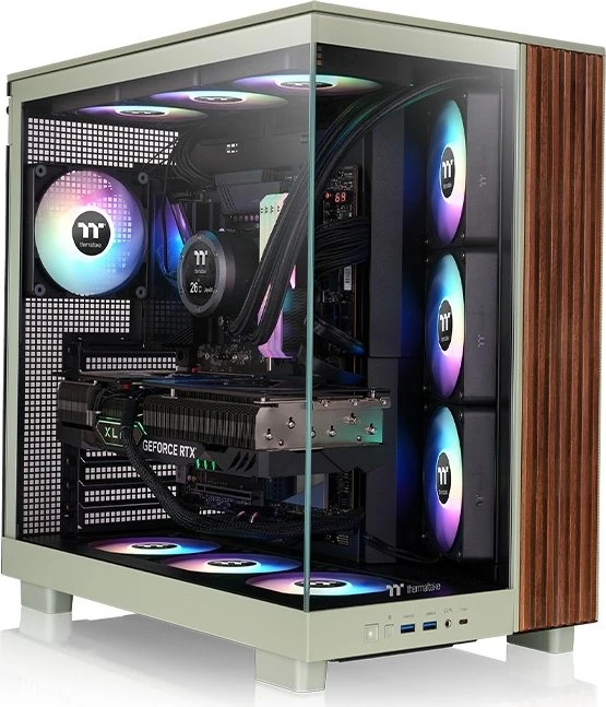 Thermaltake View 380 XL WS ARGB Matcha Green, grün/braun, Glasfenster