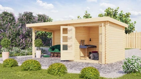 Karibu Bastrup 2 Gartenhaus inkl. Anbau 3m + Rückwand natur
