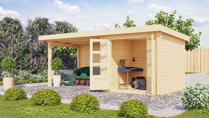 Karibu Bastrup 2 Gartenhaus inkl. Anbau 3m + Rückwand natur