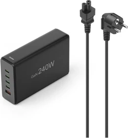 Hama USB-Ladestation 5 Ports GaN Schnellladegerät 4x USB-C 1x USB-A PD 240W schwarz