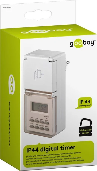 Wentronic goobay digitale Outdoor Wochenzeitschaltuhr mit Schutzklappe, IP44, weiß