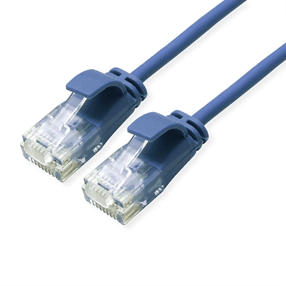 Roline / Secomp DataCenter Slim Patchkabel, Cat6a, U/UTP, RJ-45/RJ-45, 0.5m, blau