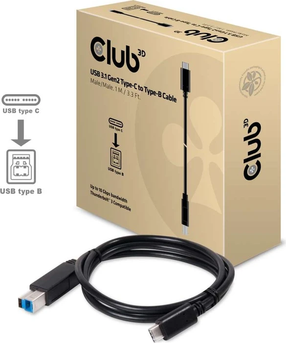 Club 3D USB 3.1 Adapterkabel, USB-B 3.1 Stecker auf USB-C 3.1 Stecker, 1m