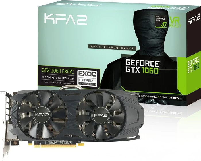 KFA2 GeForce GTX 1060 EXOC, 3GB GDDR5, 2x DVI, HDMI, DP