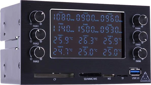 Phobya MaxGuide 6 Dualbay, 2x 5.25" Dualbay Lüftersteuerung 6-Kanal
