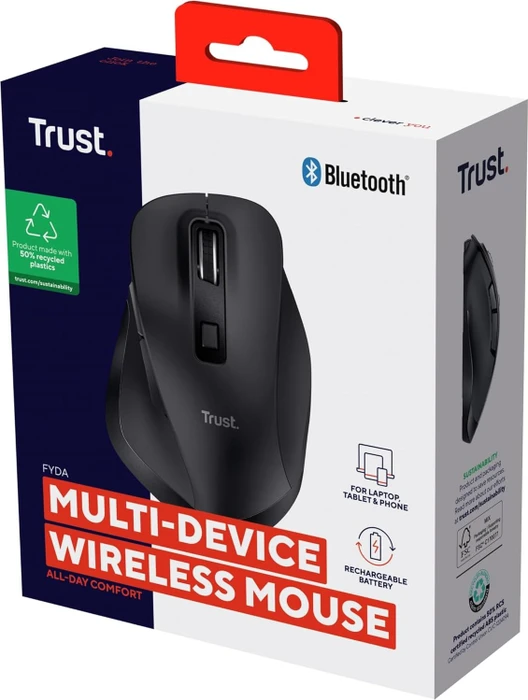 Trust Fyda Multi-Device Wireless Mouse schwarz, USB/Bluetooth