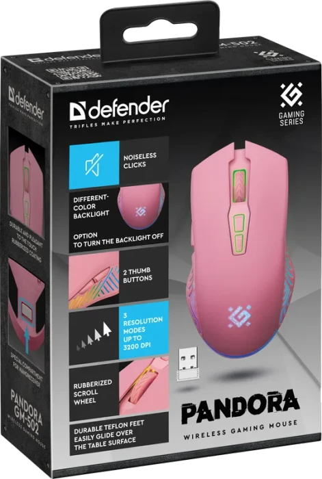 Defender Pandora GM-502 Wireless Gaming Mouse rosa, USB