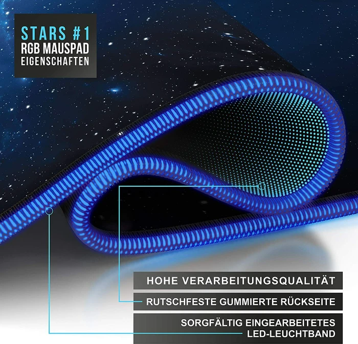 Titanwolf Stars #1 RGB XXL Gaming-Mauspad, 800x300mm, schwarz/blau