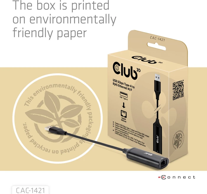 Club 3D CAC-1421, 5G LAN-Adapter, RJ-45, USB-A 3.0 [Stecker]