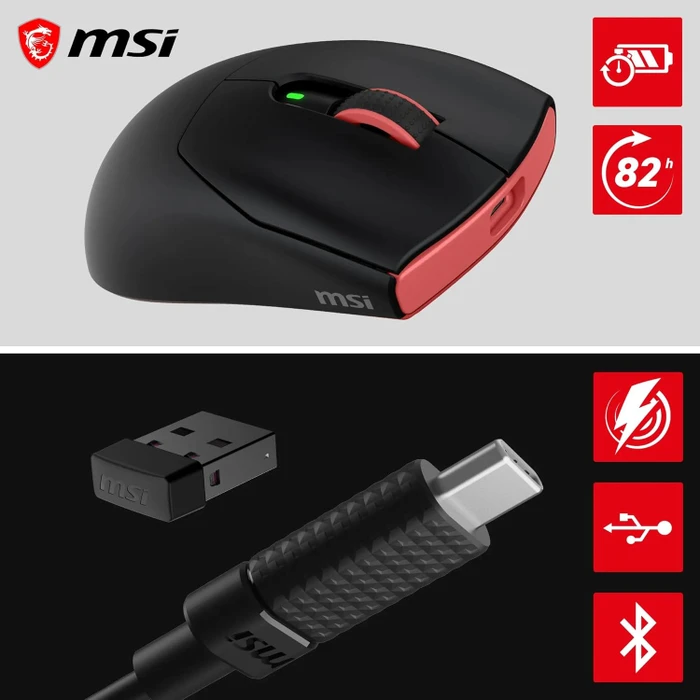 MSI Forge GM340 Wireless Gaming Mouse Black, USB/Bluetooth