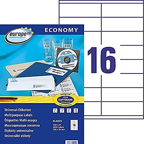 europe100 Etiketten, 105x35mm, weiß, 100 Blatt (1600 Etiketten)