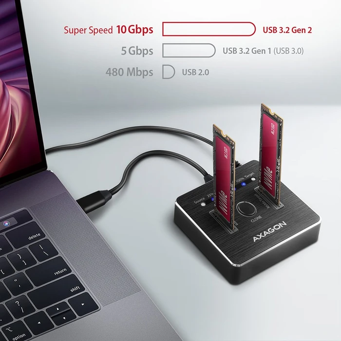 Axagon M.2 PCIe Clone Master Dockingstation, USB-C 3.1