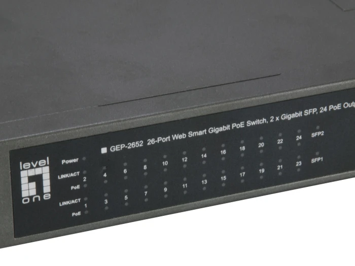LevelOne GEP Turing Rackmount Gigabit Smart Switch, 24x RJ-45, 2x SFP, 370W PoE+