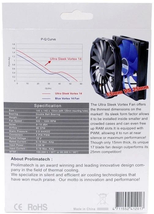 Prolimatech Ultra Sleek Vortex 14 schwarz, 140mm