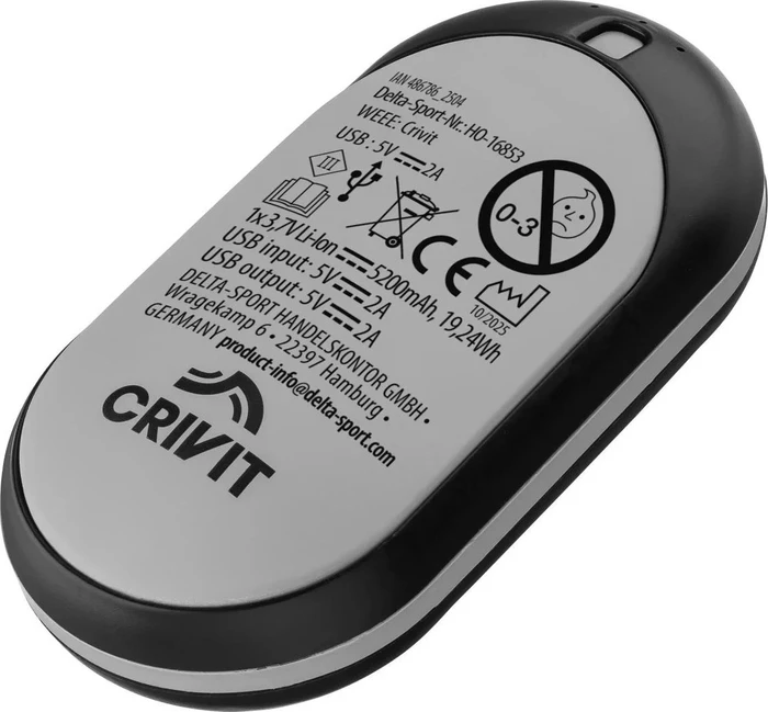 Crivit Powerbank mit Wärmefunktion 5200mAh grau/schwarz