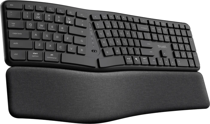 Trust Keyra Ergonomic Multi-Device Wireless Keyboard, schwarz, USB/Bluetooth, DE