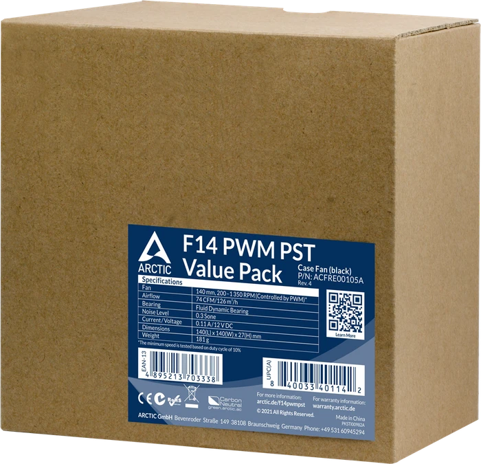 ARCTIC F14 PWM PST schwarz, 140mm, 5er-Pack