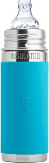 Pura Kiki Iso-Trinklernflasche Edelstahl mit Sleeve Silikon, 250ml, blau (PU-SI-260-AQ)