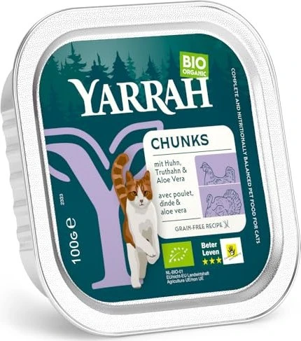 Yarrah Organic Cat Food Chunks with Chicken and Turkey, 100g