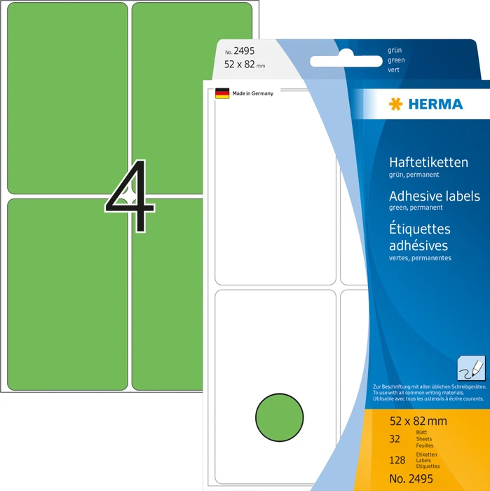 Herma Vielzwecketiketten, 52x82mm, grün, 32 Blatt (128 Etiketten)