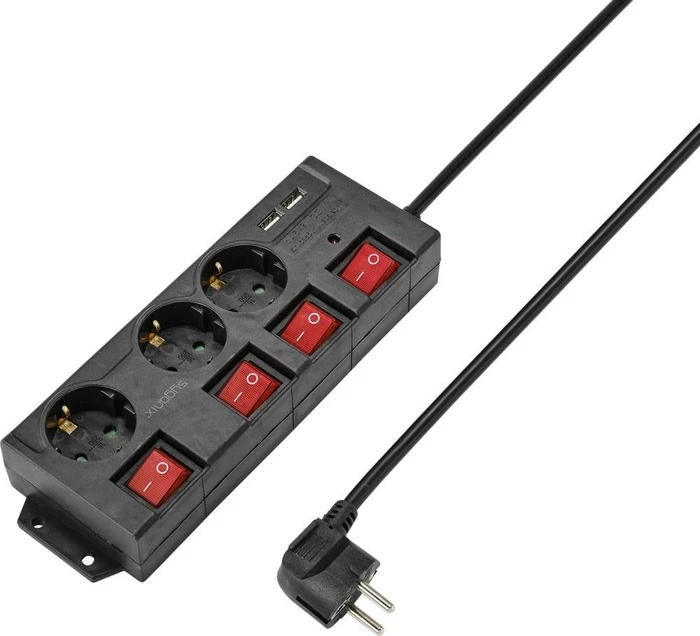 Sygonix Steckdosenleiste mit Schalter und Überspannungsschutz, 3-fach, 1.5m, schwarz