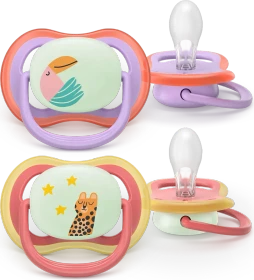 Philips Avent SCF376/33 Ultra Air Nighttime Beruhigungsschnuller, 6-18M, Silikon, tucan/leopard, 2 Stück
