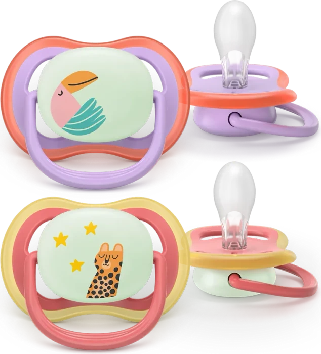 Philips Avent SCF376/33 Ultra Air Nighttime Beruhigungsschnuller, 6-18M, Silikon, tucan/leopard, 2 Stück