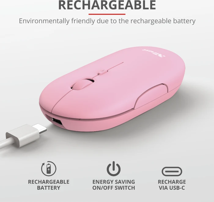 Trust Puck Wireless Mouse rosa, USB/Bluetooth