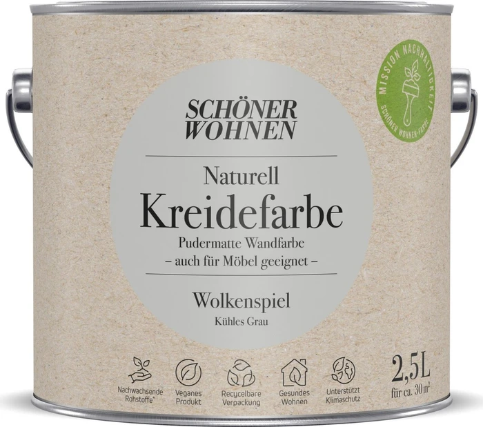 Schöner Wohnen Naturell Kreidefarbe innen wolkenspiel kühles grau, 2.5l