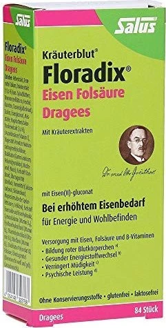Salus Kräuterblut Floradix Eisen-Folsäure-Dragees, 84 Stück