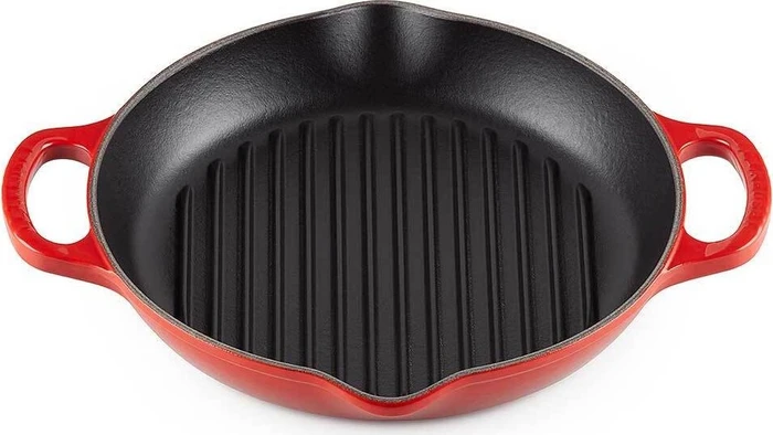 Le Creuset Grillpfanne aus Gusseisen hoch rund 25cm kirschrot