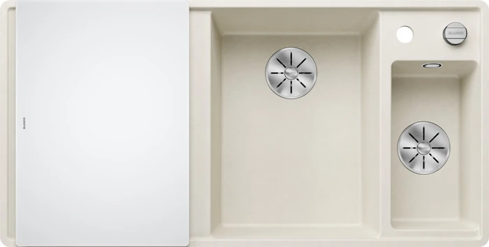 Blanco Axia III 6 S-F InFino Becken rechts mit Ablauffernbedienung softweiß inkl. Glasschneidebrett