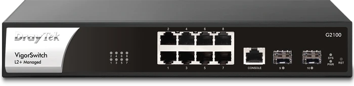 DrayTek VigorSwitch G2100 Desktop Gigabit Managed Switch, 8x RJ-45, 2x SFP