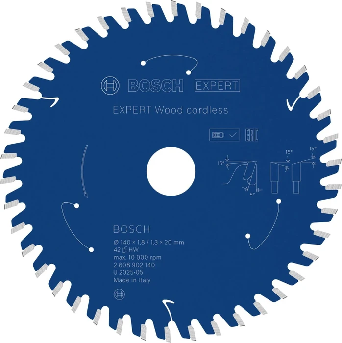 Bosch Professional Expert Wood Cordless Kreissägeblatt 42Z, 140x1.3x20mm, 1 Stück
