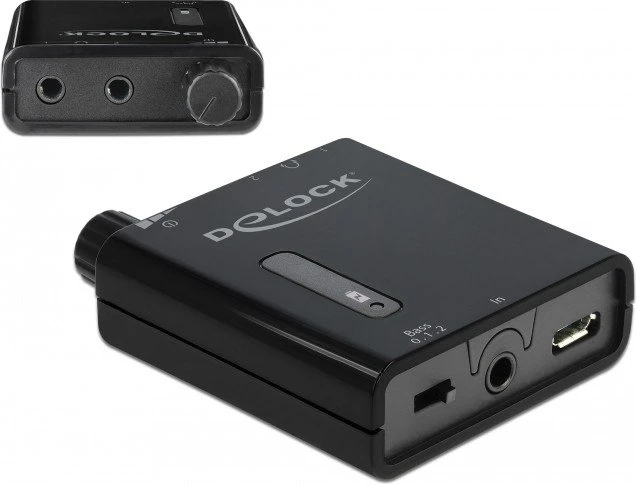 DeLOCK Tragbarer Stereo Kopfhörer-Verstärker mit zwei Ausgängen und Bass-Boost