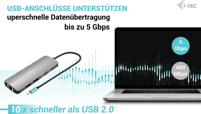 i-tec USB-C Metal Nano 2x Display Docking Station + Power Delivery 100W, inkl. Netzteil, USB-C 3.0 [Stecker]