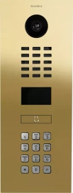 DoorBird D2101KV IP Video Türstation mit 1 Ruftaste, Keypad Modul, Edelstahl V4A, Messing-Optik, hochglanzpoliert