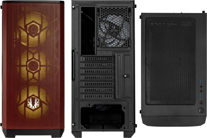 BitFenix Nova Mesh SE TG 4ARGB, schwarz/rot, inkl. 4x Lüfter, Lüfter LED RGB, Glasfenster