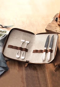 Robbe & Berking Martele Steakbesteck-Set 150g versilbert/frozen black, 4-tlg.