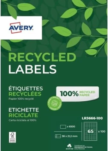 Avery-Zweckform Etiketten Recycling, 38x21.2mm, weiß, 100 Blatt (6500 Etiketten)
