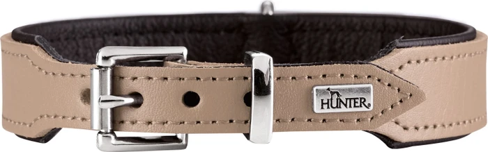 Hunter Basic Hundehalsband, beschichtetes Spaltleder, Kunstleder, schlicht, robust, 32 XS, Stein