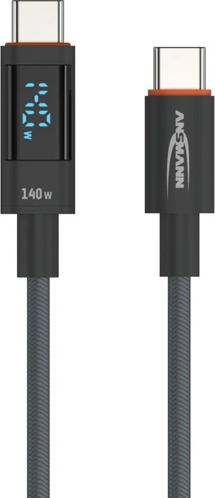 Ansmann USB-C Kabel, USB 2.0, 480Mb/s, 140W PD 3.1, USB-C Stecker auf USB-C Stecker, schwarz, 1.2m